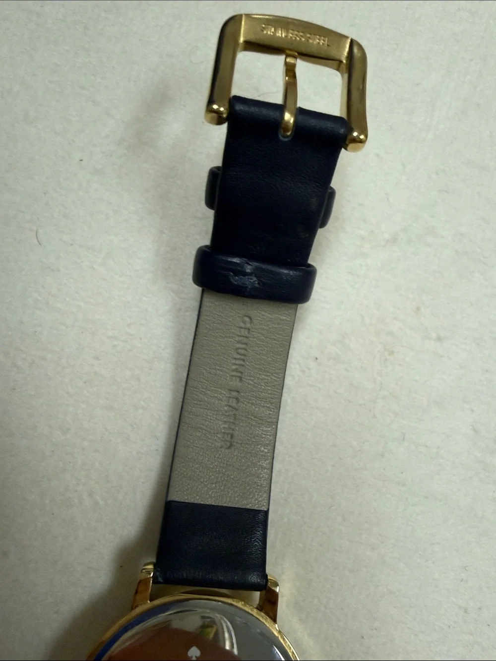 kate spade Gold-Tone Sagittarius Watch with Black Strap and Mother-of-Pearl Dial